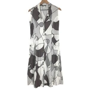 Art Simply Dolcezza Abstract Geometric Sleeveless Button Front Midi Dress Sz XS